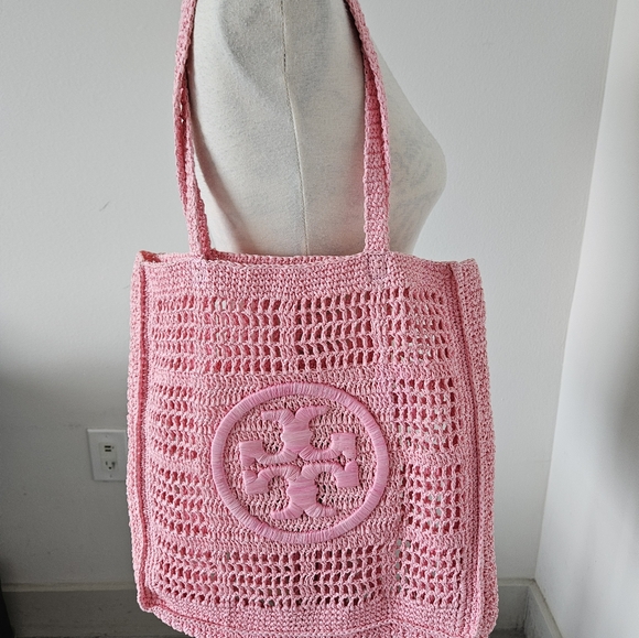 🔥Tory Burch 'ELLA' pink raffia tote bag    NEW! 🔥 - Picture 2 of 9